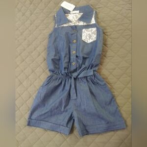 Blue Sleeveless Romper with Lace Detail